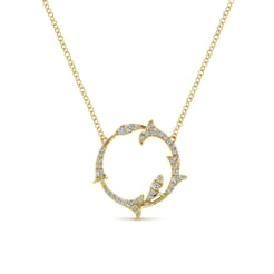 14K Yellow Gold Split Chain Diamond Circle Pendant Necklace
