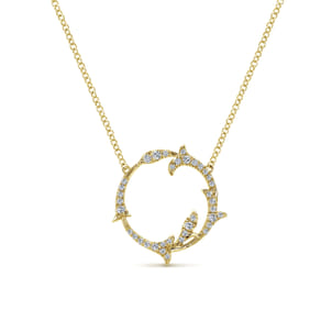 14K Yellow Gold Split Chain Diamond Circle Pendant Necklace