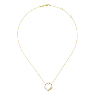 14K Yellow Gold Split Chain Diamond Circle Pendant Necklace