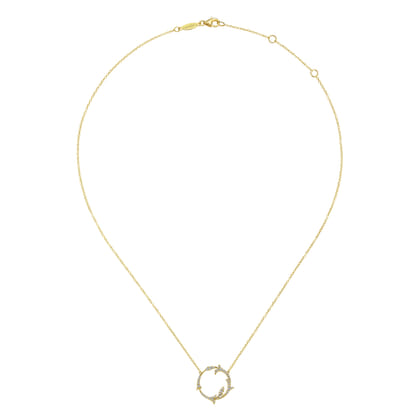 14K Yellow Gold Split Chain Diamond Circle Pendant Necklace