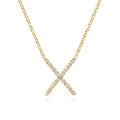 14K Yellow Gold Split Chain Diamond X Necklace