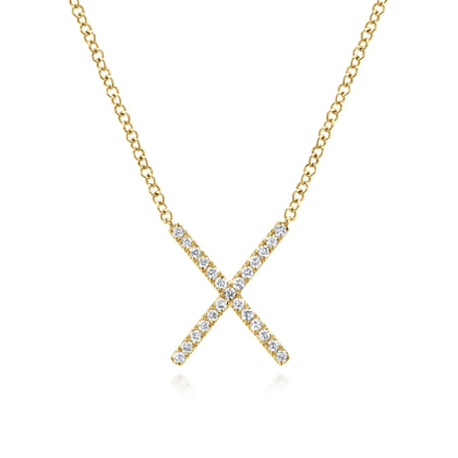 14K Yellow Gold Split Chain Diamond X Necklace