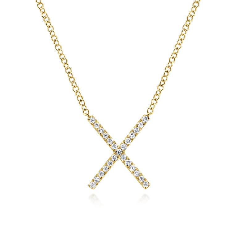 14K Yellow Gold Split Chain Diamond X Necklace - 0.13 ct - Shot 1