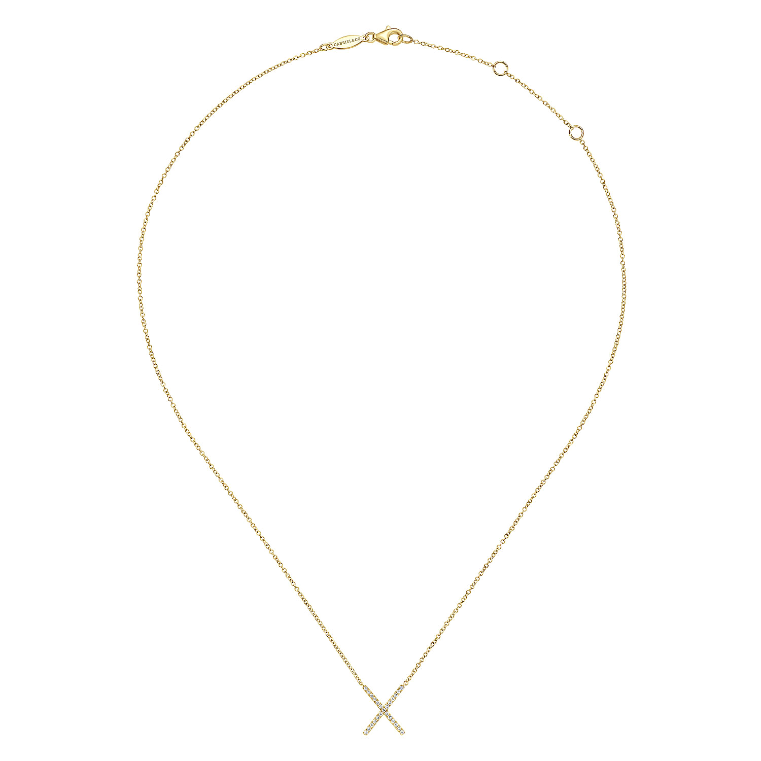 14K Yellow Gold Split Chain Diamond X Necklace - 0.13 ct - Shot 2