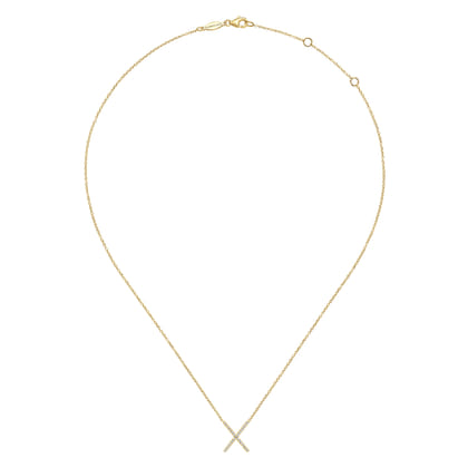 14K Yellow Gold Split Chain Diamond X Necklace