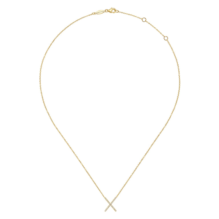 14K Yellow Gold Split Chain Diamond X Necklace - 0.13 ct - Shot 2