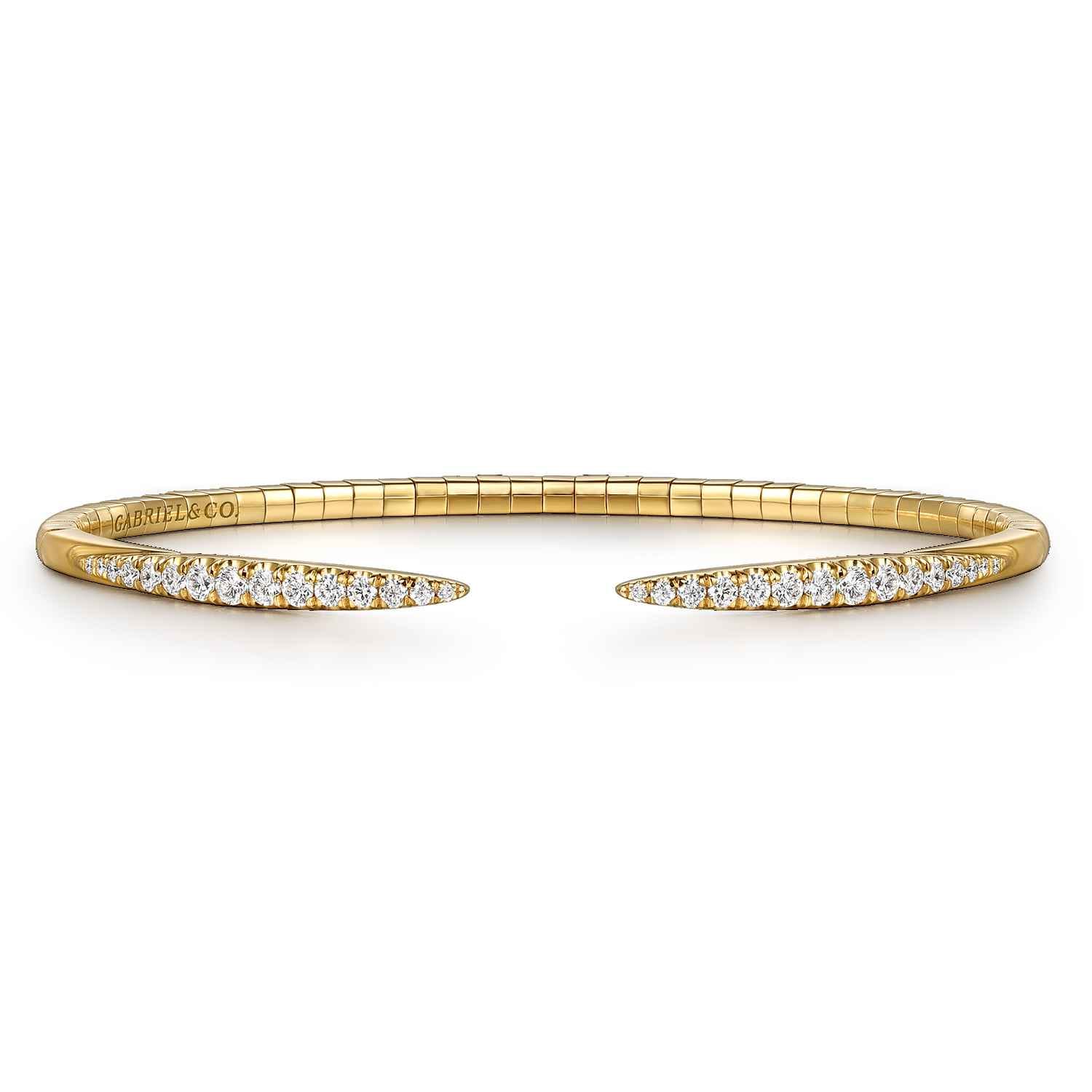 14K Yellow Gold Split Diamond Spike Bangle Bracelet - Shot 1