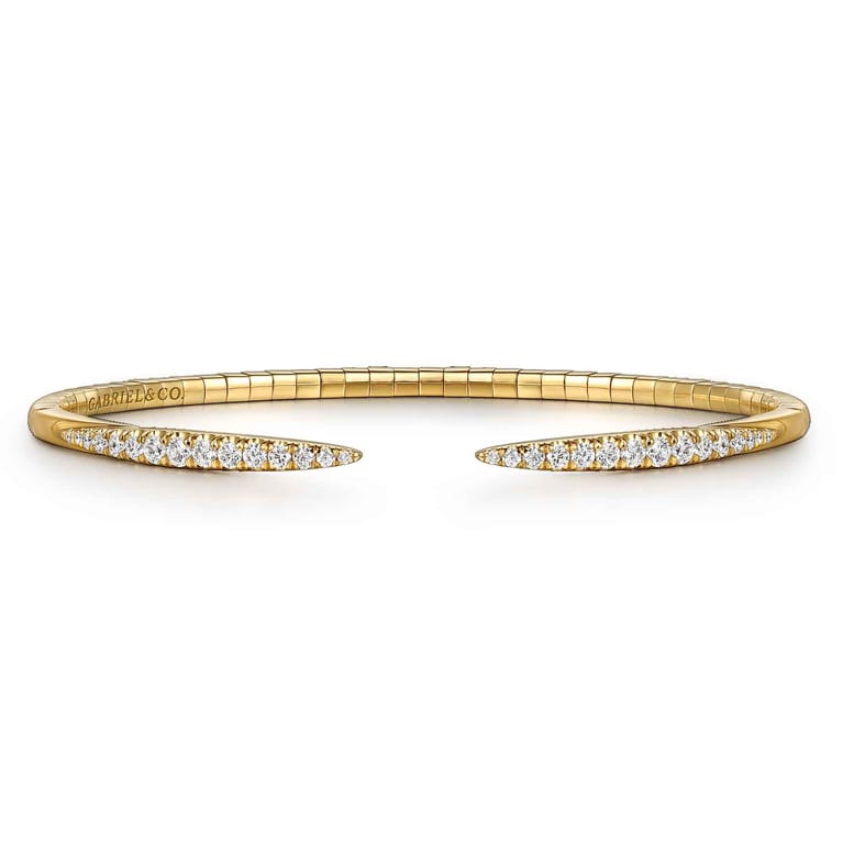 14K Yellow Gold Split Diamond Spike Bangle Bracelet - Shot 1