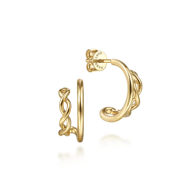 14K Yellow Gold Split J Shape Stud Earrings - Shot 1