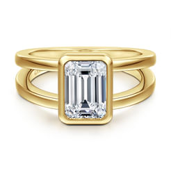 14K Yellow Gold Split Shank Emerald Cut Solitaire Diamond Engagement Ring