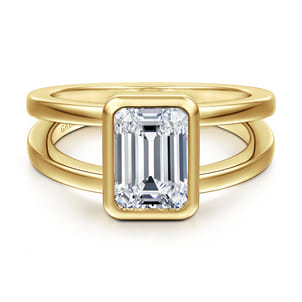 14K Yellow Gold Split Shank Emerald Cut Solitaire Diamond Engagement Ring