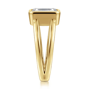 14K Yellow Gold Split Shank Emerald Cut Solitaire Diamond Engagement Ring