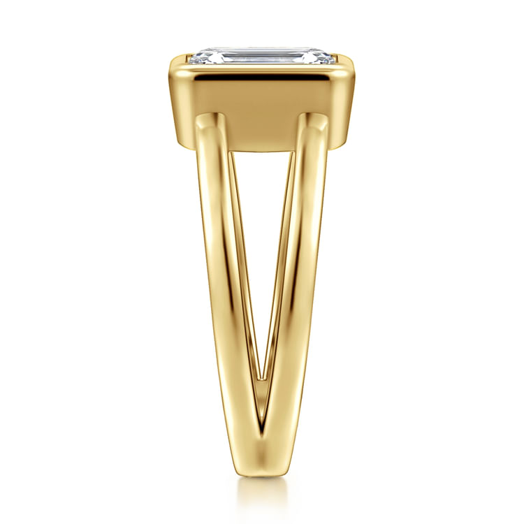 14K Yellow Gold Split Shank Emerald Cut Solitaire Diamond Engagement Ring