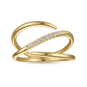 14K Yellow Gold Split Shank Pave Diamond Wrap Ring