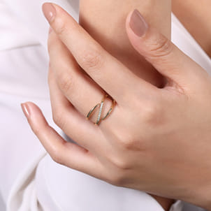 14K Yellow Gold Split Shank Pave Diamond Wrap Ring