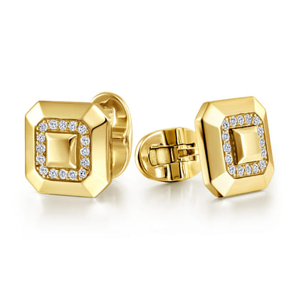 14K Yellow Gold Square Cufflinks with Diamond