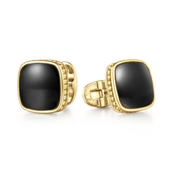 14K Yellow Gold Square Cufflinks with Onyx Stones