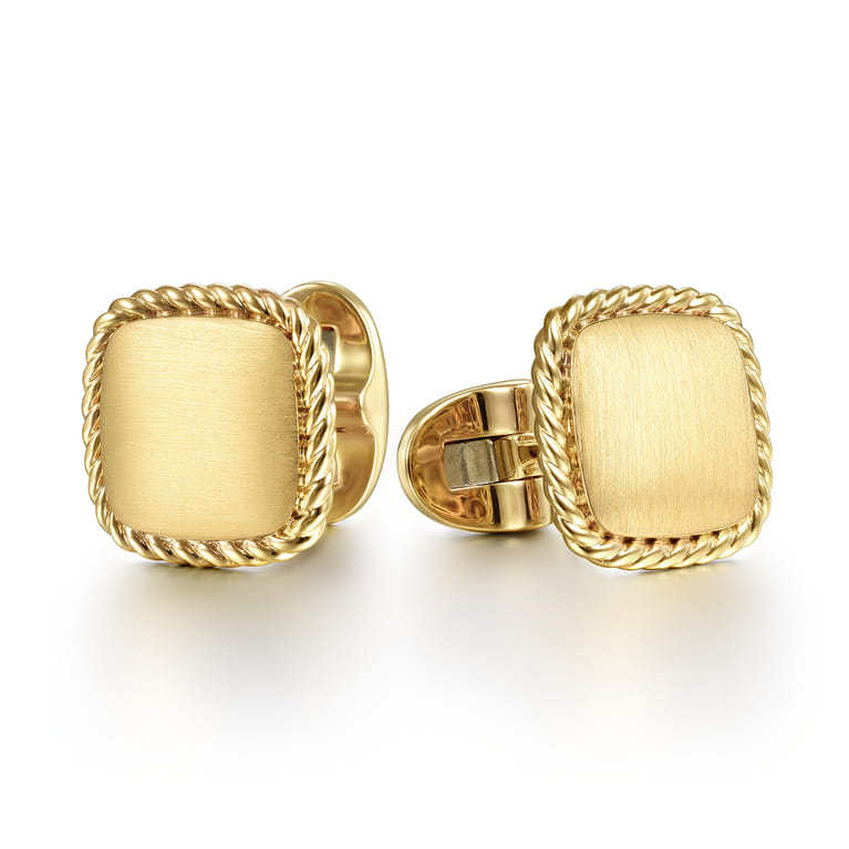 14K Yellow Gold Square Cufflinks with Twisted Rope Trim - Shot 1