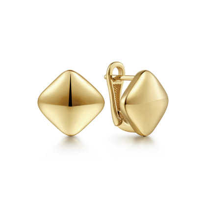14K Yellow Gold Square Huggie Earrings