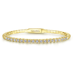 14K Yellow Gold Square Set Diamond Bangle