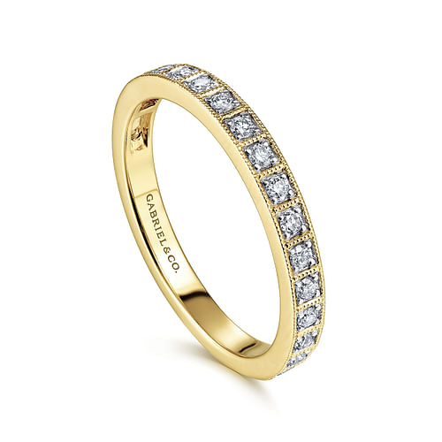 14K Yellow Gold Square Set Round Diamond Stackable  Band - 0.3 ct - Shot 3