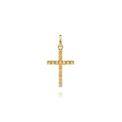 14K Yellow Gold Square Station Mini Cross Pendant