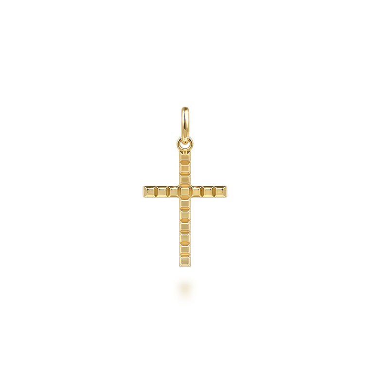 14K Yellow Gold Square Station Mini Cross Pendant - Shot 1