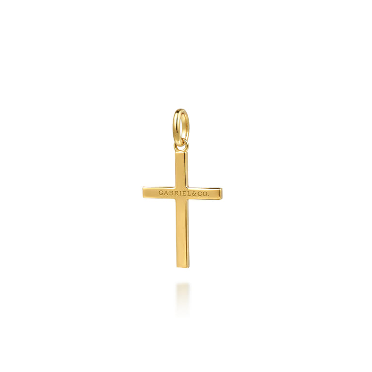 14K Yellow Gold Square Station Mini Cross Pendant - Shot 2