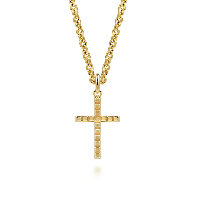 14K Yellow Gold Square Station Mini Cross Pendant - Shot 3