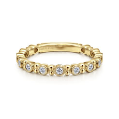 14K Yellow Gold Stackable Diamond Ring with Bead Spacers