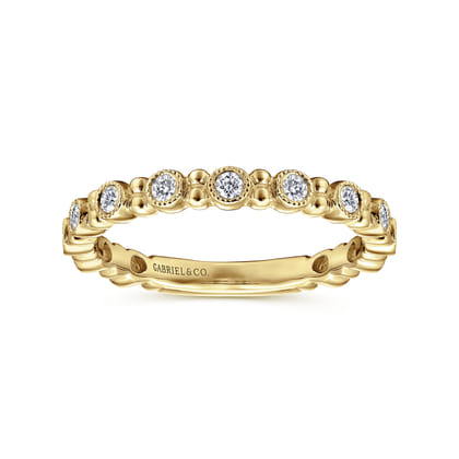 14K Yellow Gold Stackable Diamond Ring with Bead Spacers