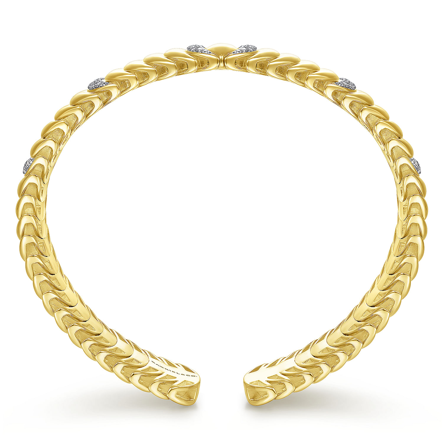 14K Yellow Gold Stacked Crescent Cuff Bracelet with Pave Diamond Stations - 0.7 ct - Shot 3