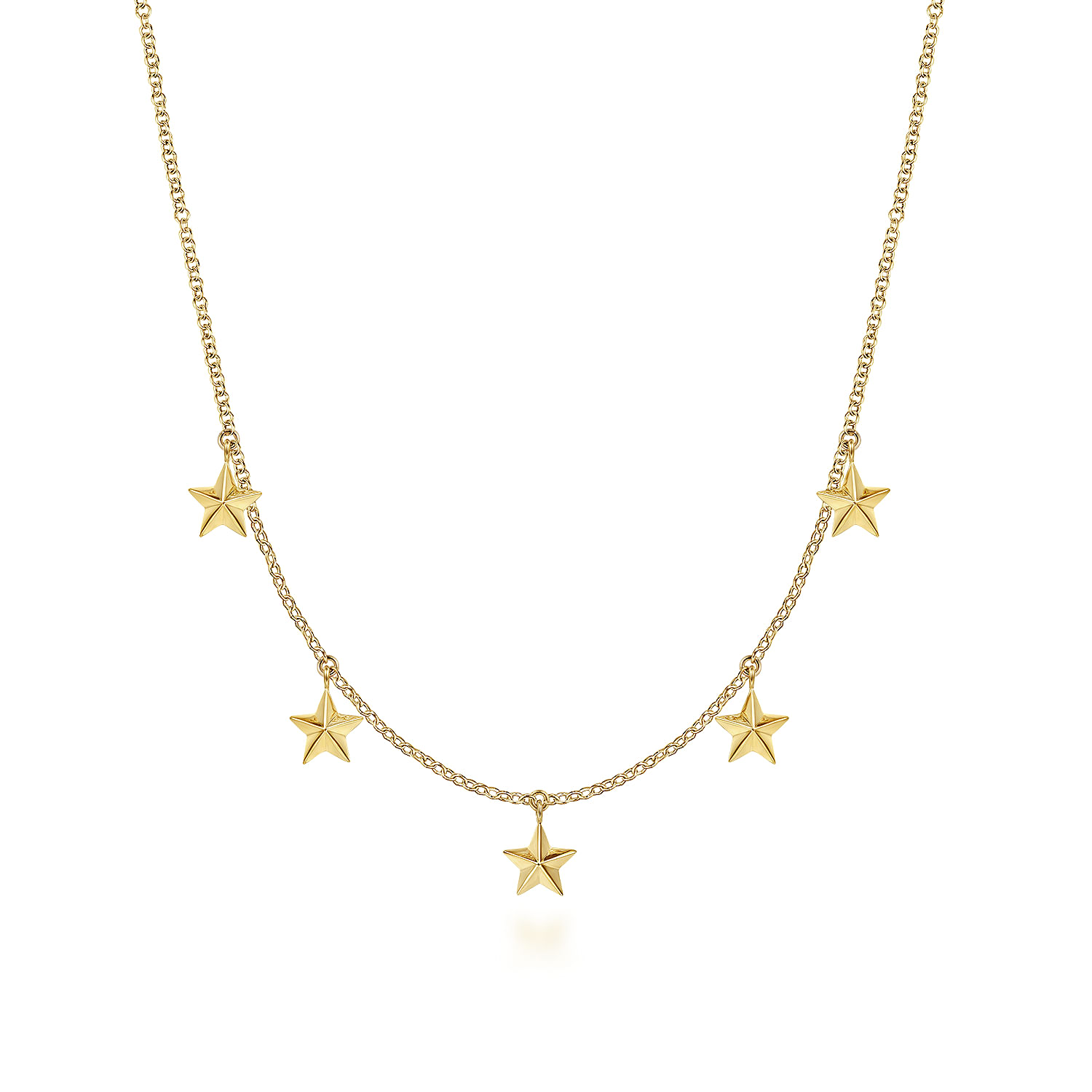 14K Yellow Gold Star Drop Station Necklace