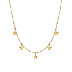 14K Yellow Gold Star Drop Station Necklace