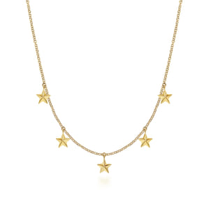 14K Yellow Gold Star Drop Station Necklace