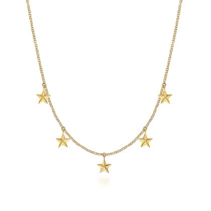14K Yellow Gold Star Drop Station Necklace