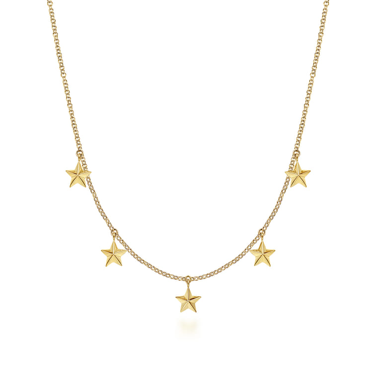 14K Yellow Gold Star Drop Station Necklace - Shot 1
