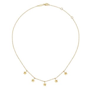 14K Yellow Gold Star Drop Station Necklace