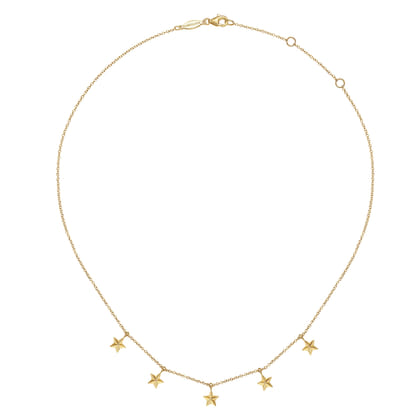 14K Yellow Gold Star Drop Station Necklace