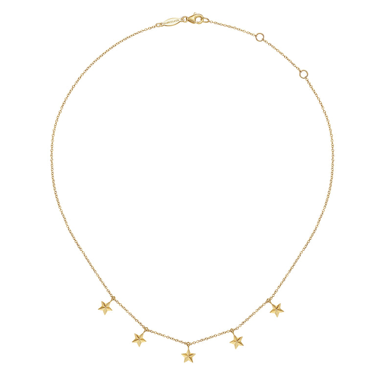 14K Yellow Gold Star Drop Station Necklace - Shot 2