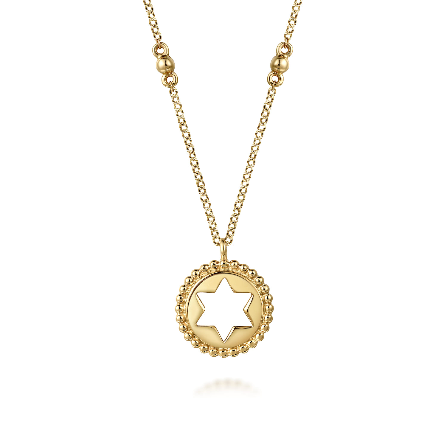 14K Yellow Gold Star of David Medallion Necklace - Shot 1