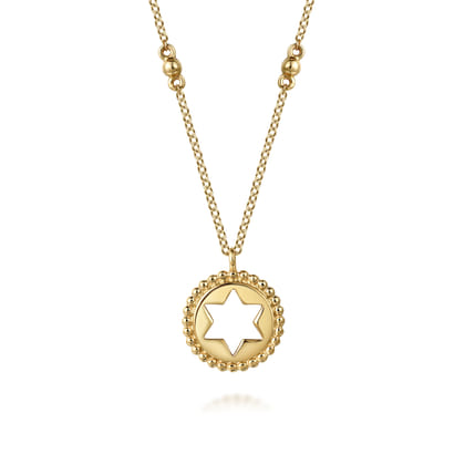 14K Yellow Gold Star of David Medallion Necklace