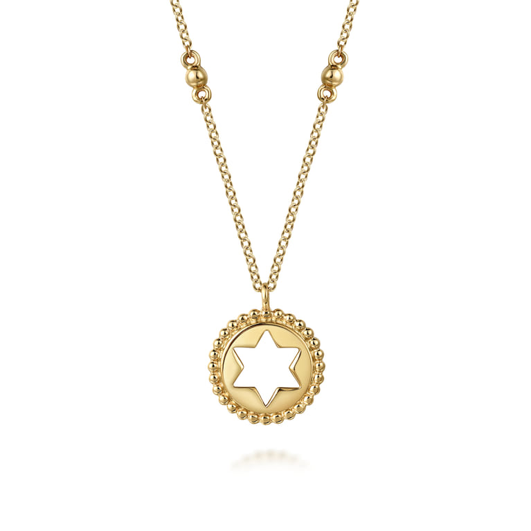 14K Yellow Gold Star of David Medallion Necklace - Shot 1