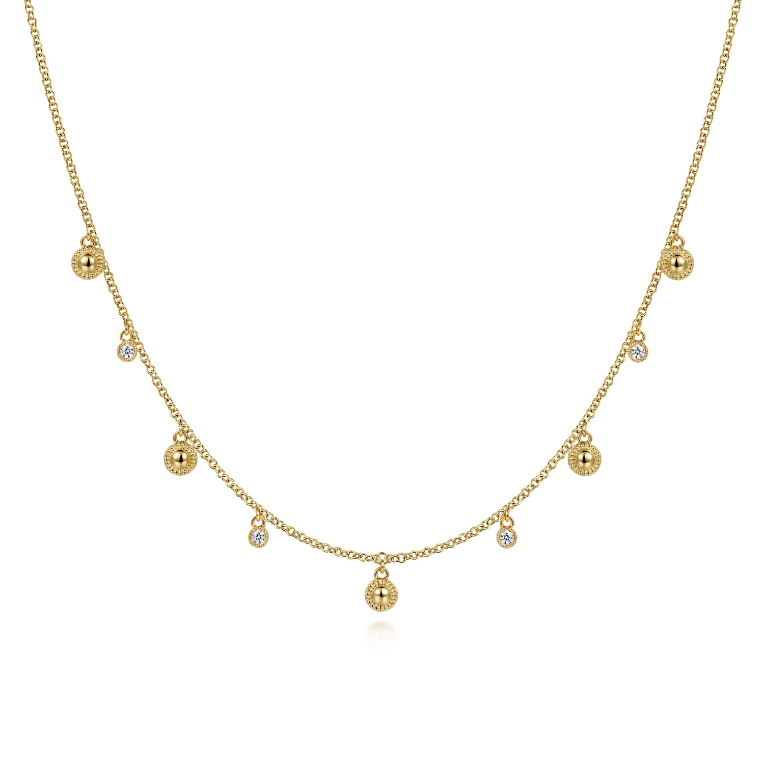 14K Yellow Gold Station Droplet Necklace