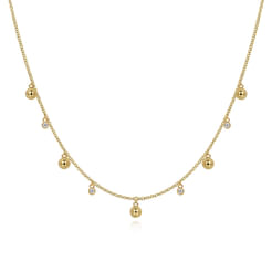 14K Yellow Gold Station Droplet Necklace 
