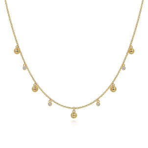 14K Yellow Gold Station Droplet Necklace
