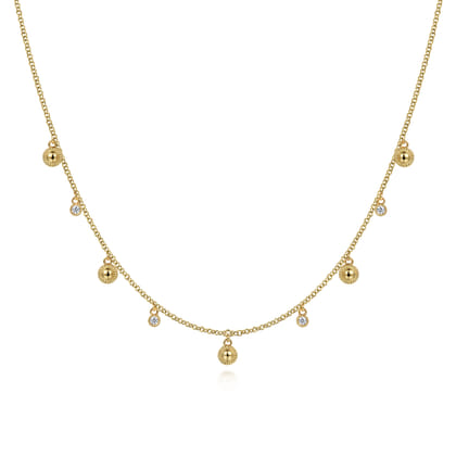 14K Yellow Gold Station Droplet Necklace