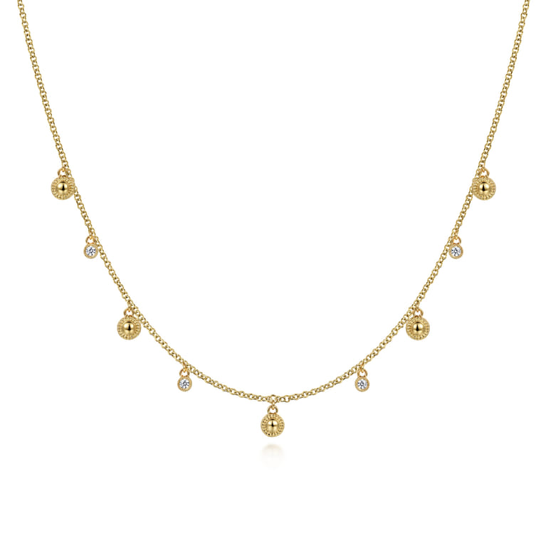 14K Yellow Gold Station Droplet Necklace - 0.1 ct - Shot 1
