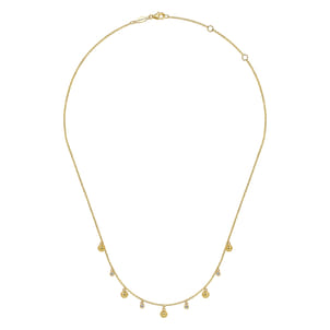 14K Yellow Gold Station Droplet Necklace