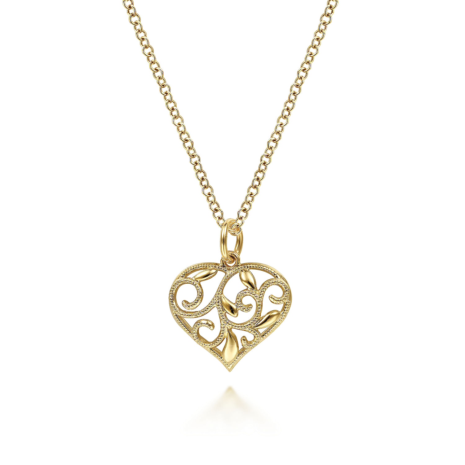 14K Yellow Gold Swirling Heart Pendant Necklace